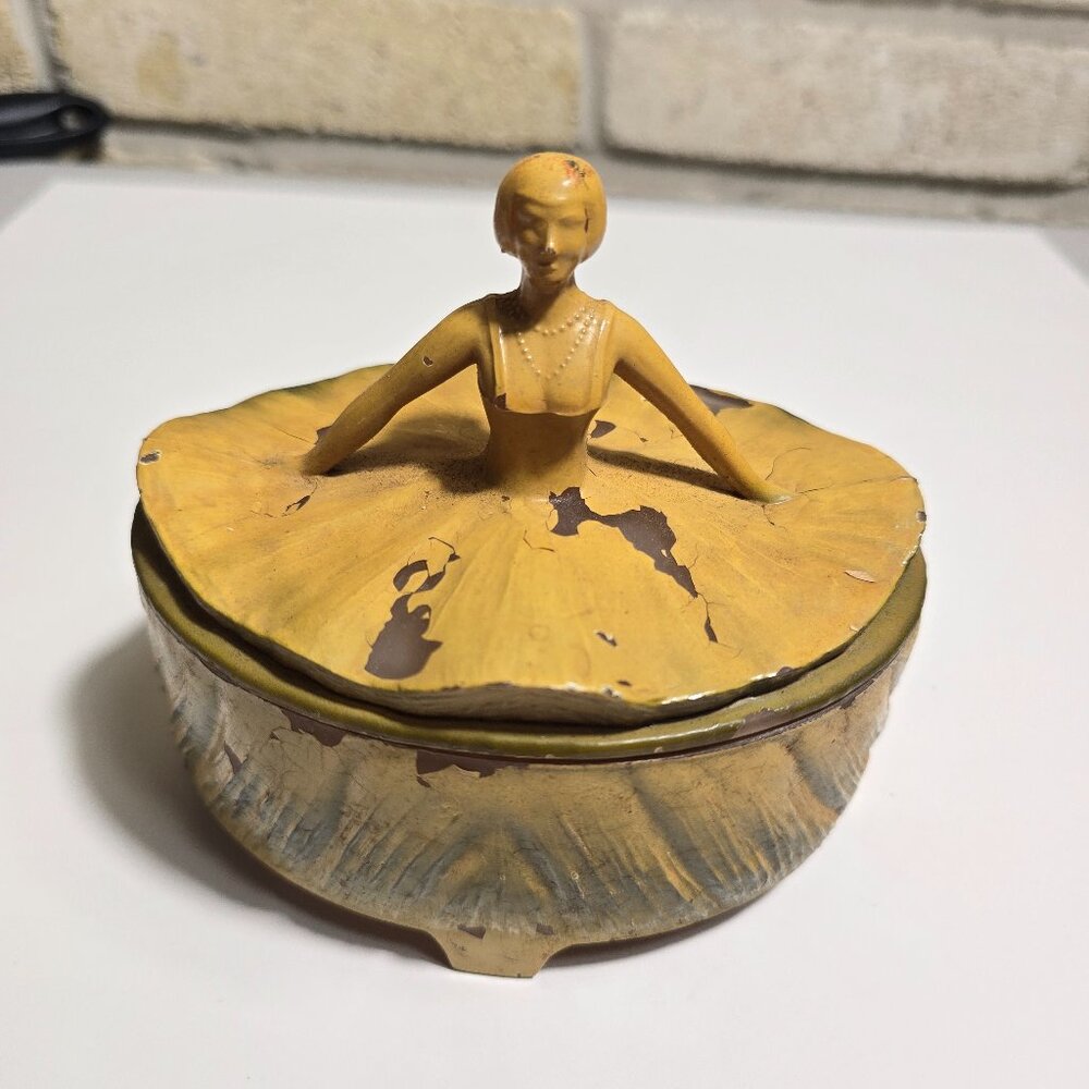 Vintage Art Deco Lady Powder Jar / Trinket Box